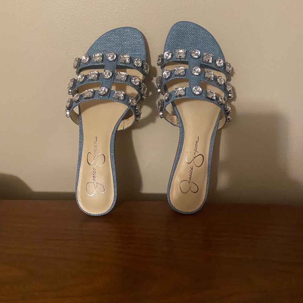 Jessica Simpson Blue Studded Slide Sandals